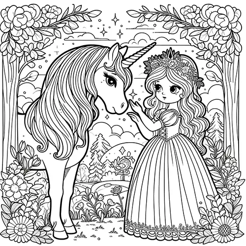 Princess coloring pages with unicorn