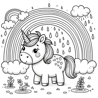 unicorn coloring page with rainbow